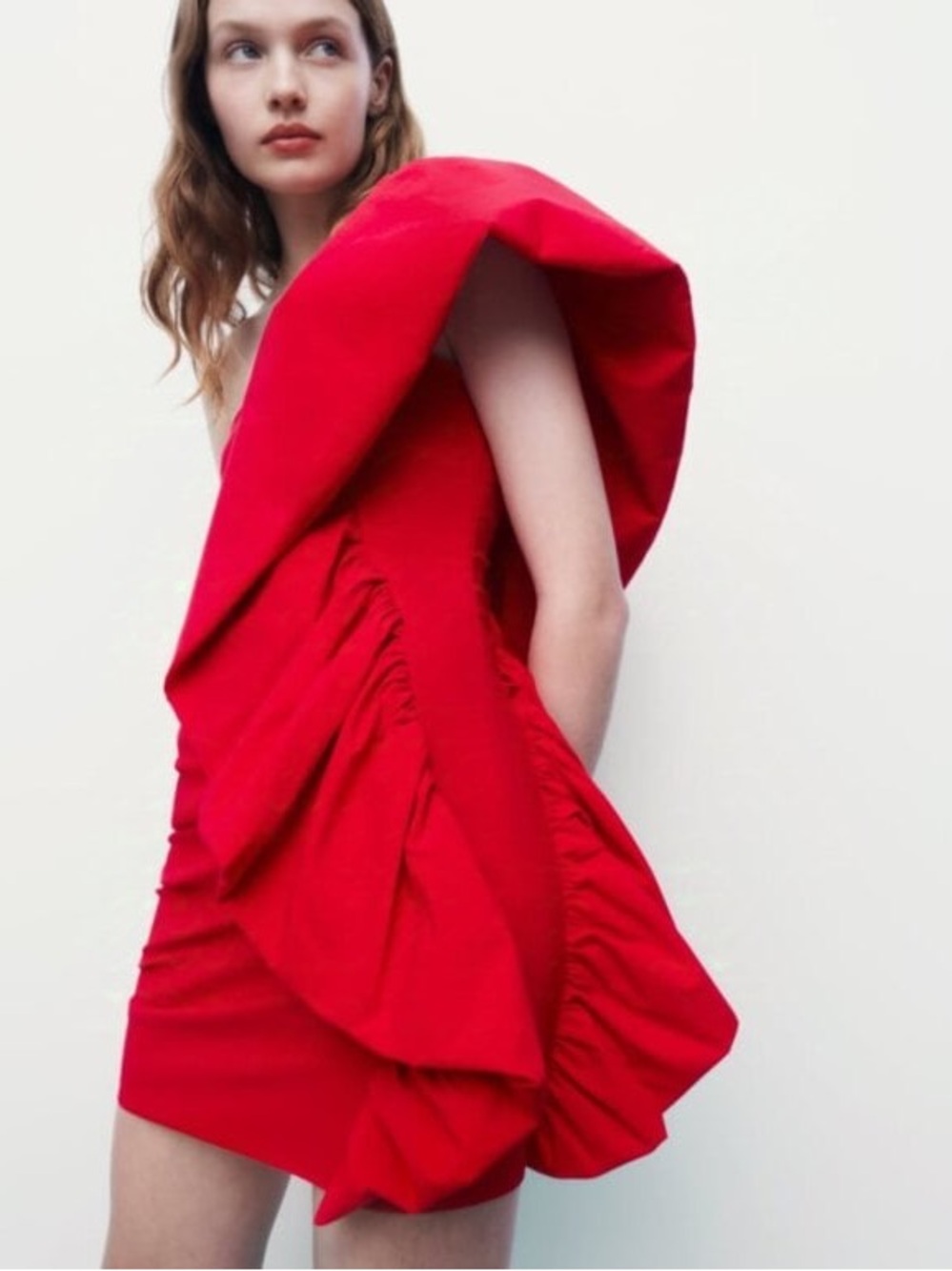 NWT Zara One Shoulder Red Bodycon Party Mini Dress Size Small
